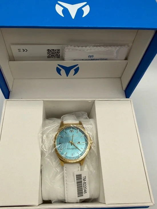TechnoMarine Women’s Gold-Tone Watch with Turquoise Dial and White Strap 36mm - Picture 3 of 10
